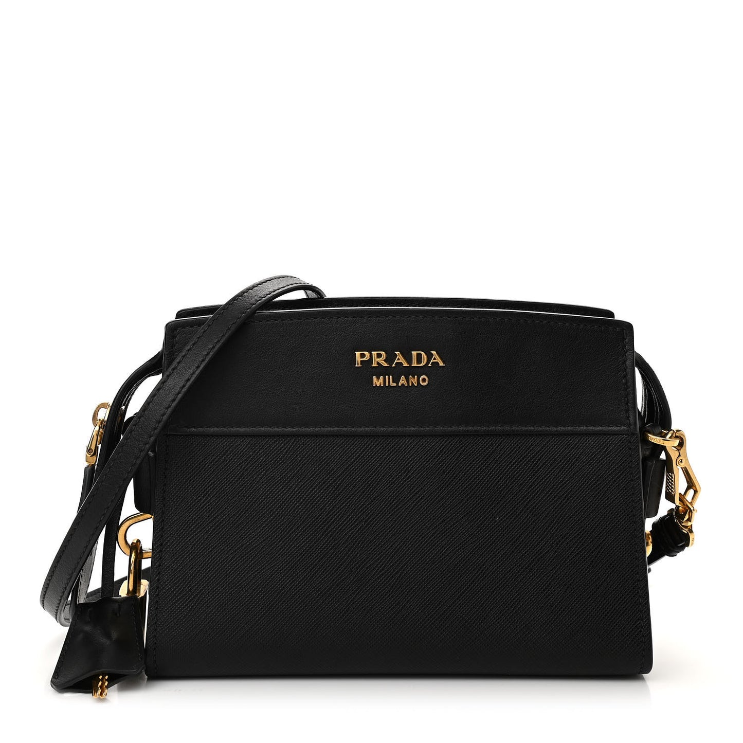 Saffiano City Calfskin Esplanade Crossbody Bag Black
