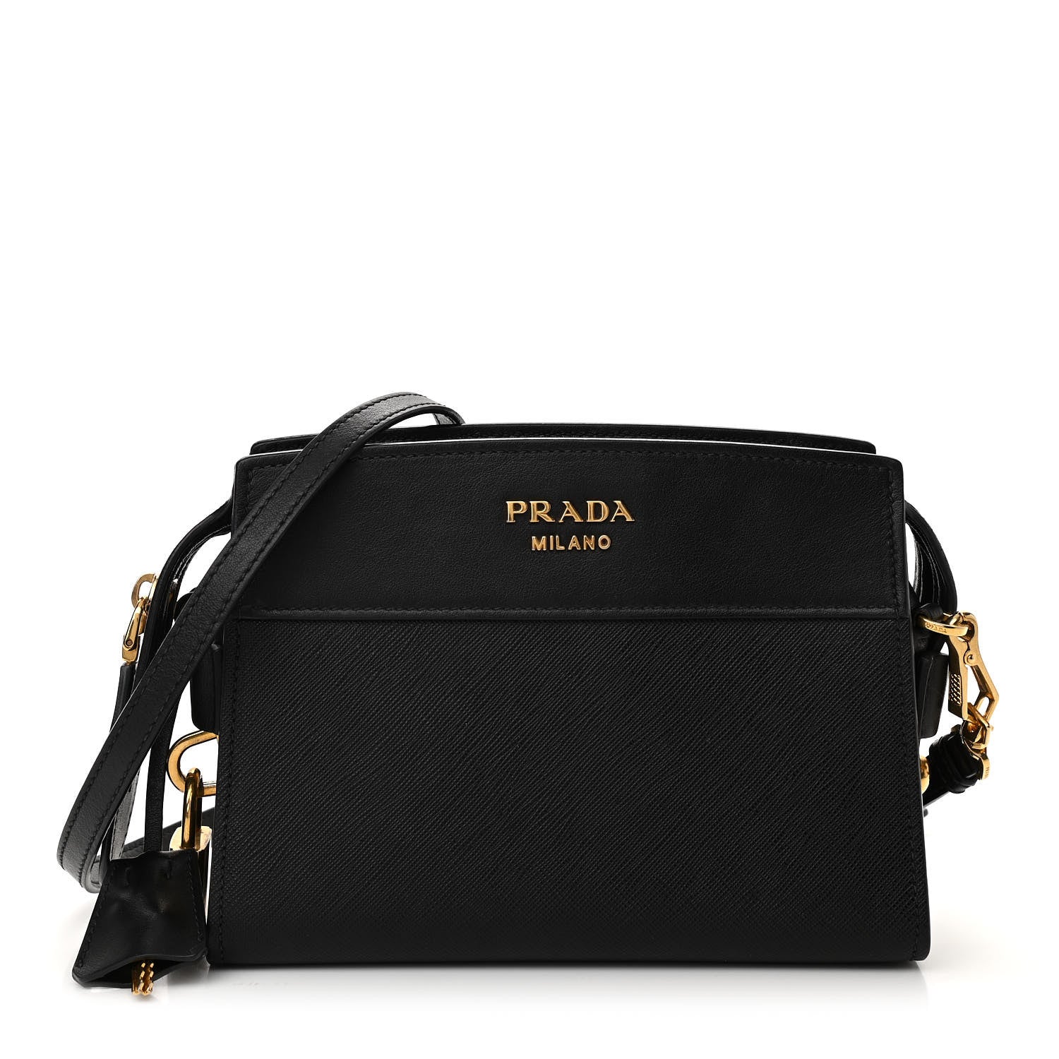 Prada Saffiano City Calfskin Esplanade Crossbody Bag Black 1 of 9