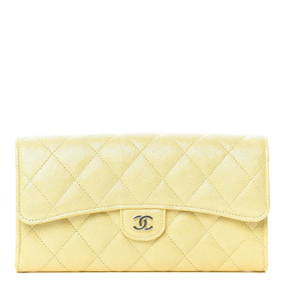 Chanel Iridescent Caviar Quilted Long Gusset Flap Wallet Yellow 1 of 9