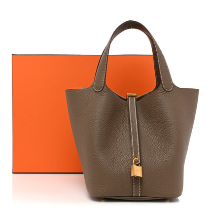 Hermes Taurillon Clemence Picotin Lock 22 MM Etoupe 9 of 9