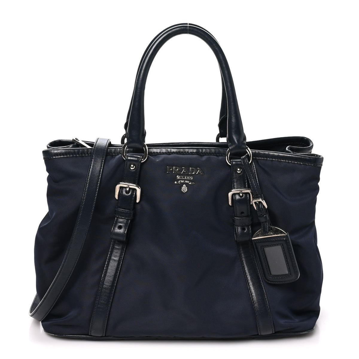 Prada Tessuto Nylon Soft Calf Small Tote Blue 1 of 11