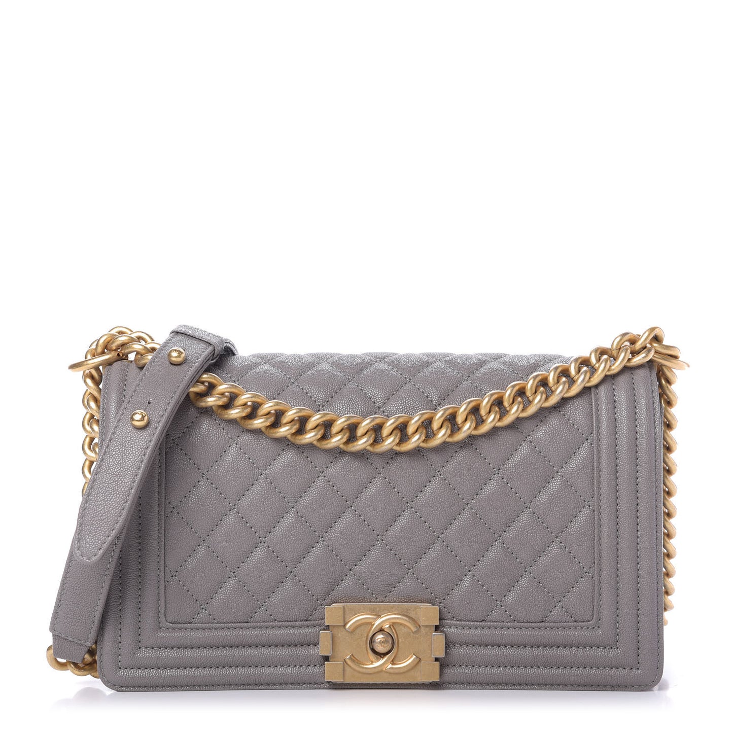 Caviar Quilted Medium Boy Flap Grey