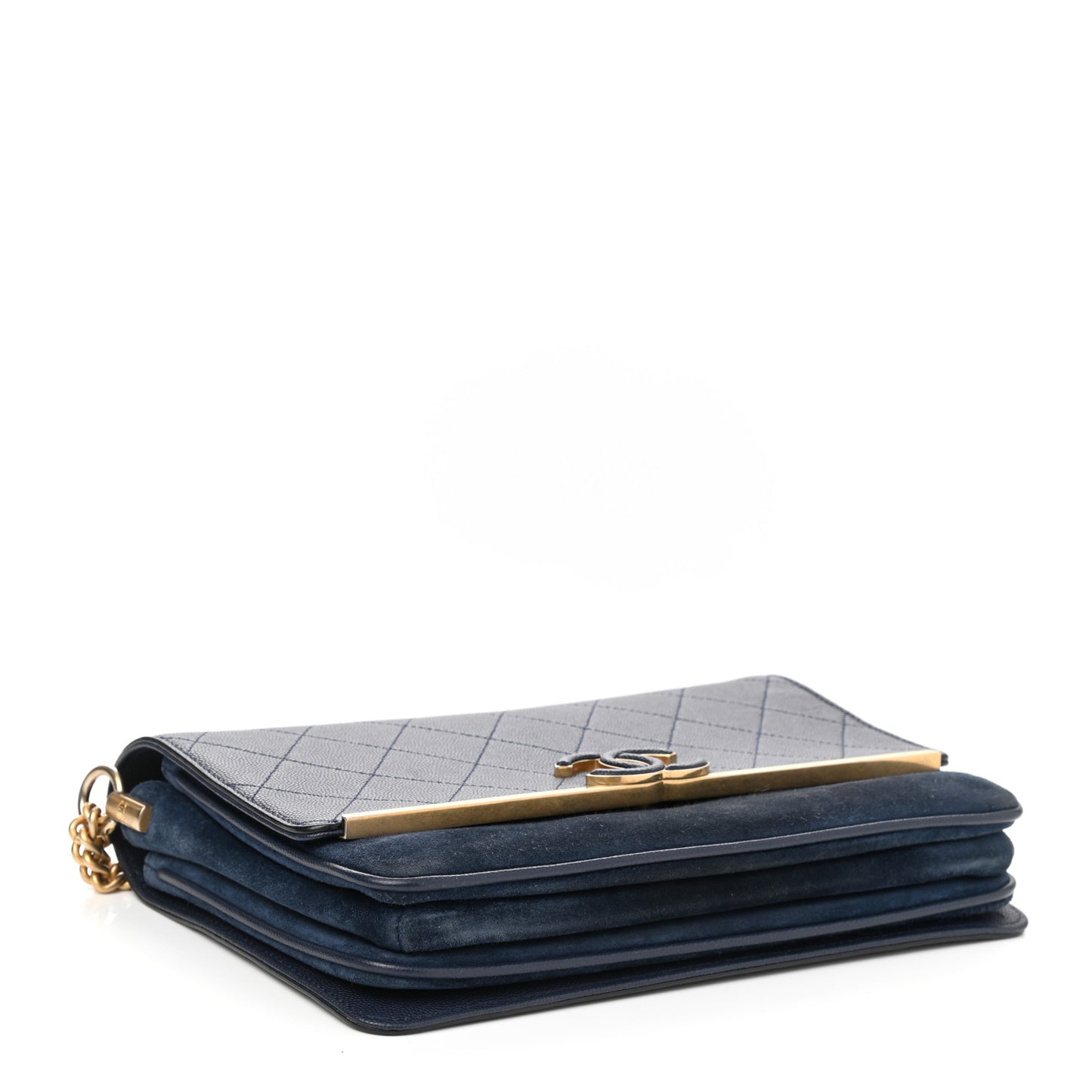 Caviar Suede Stitched Lady Coco Flap Navy