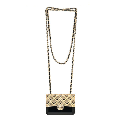Chanel Metal Resin Lambskin Flap Bag Long Necklace Gold Black 3 of 5