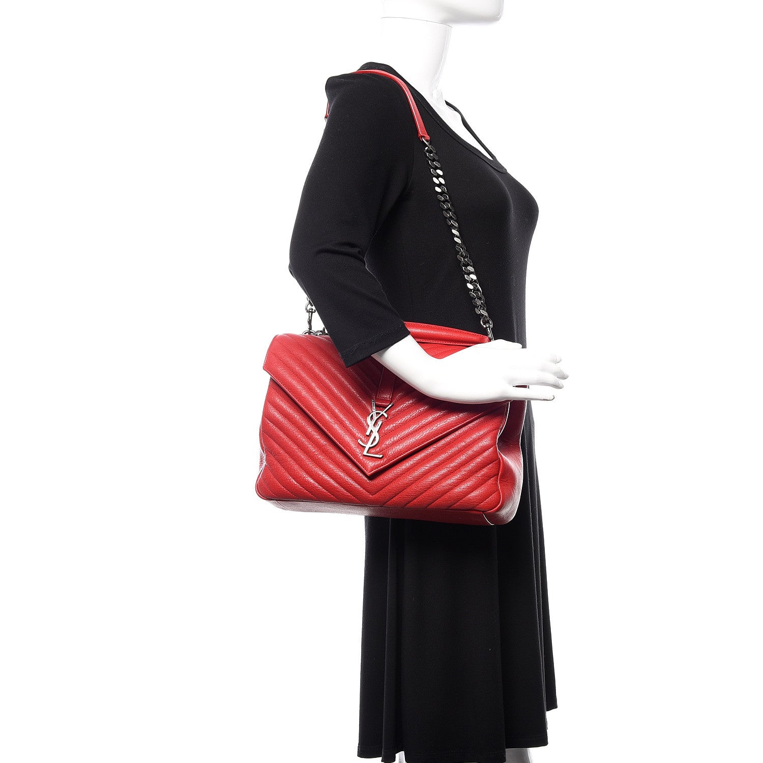 Saint Laurent Sheepskin Matelasse Chevron Large College Monogram Satchel Rouge 2 of 9