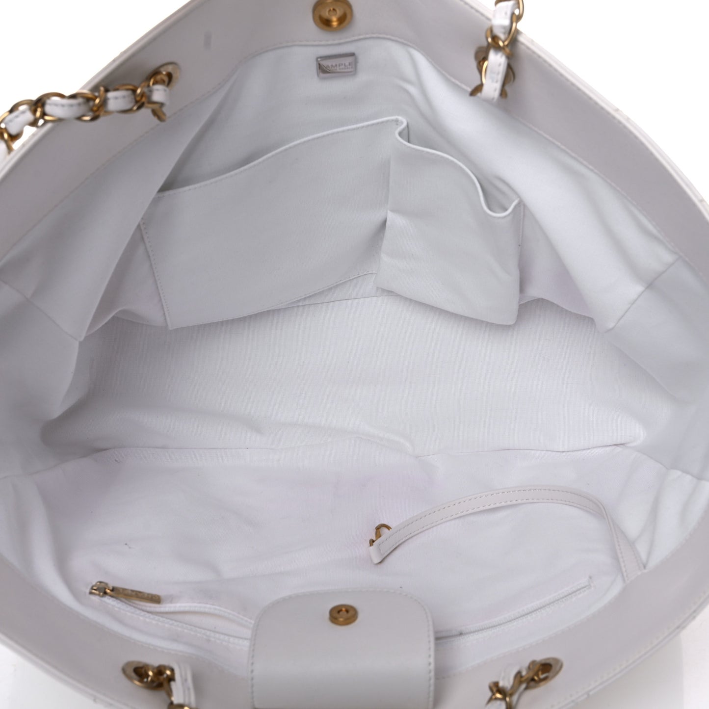 Lambskin Quilted Large Classic Shopping Tote White