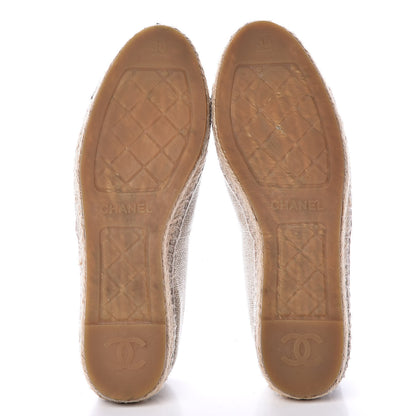 Chanel Toile Sequin CC Espadrilles 38 Beige Black 5 of 10