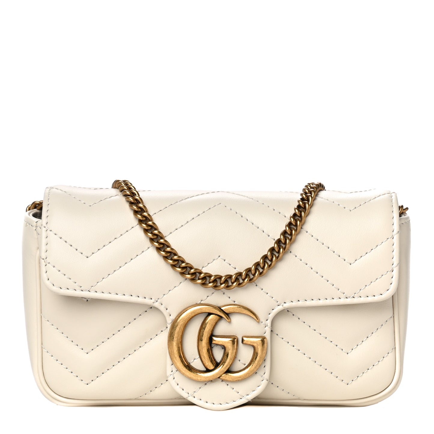 Calfskin Matelasse Super Mini GG Marmont Shoulder Bag White