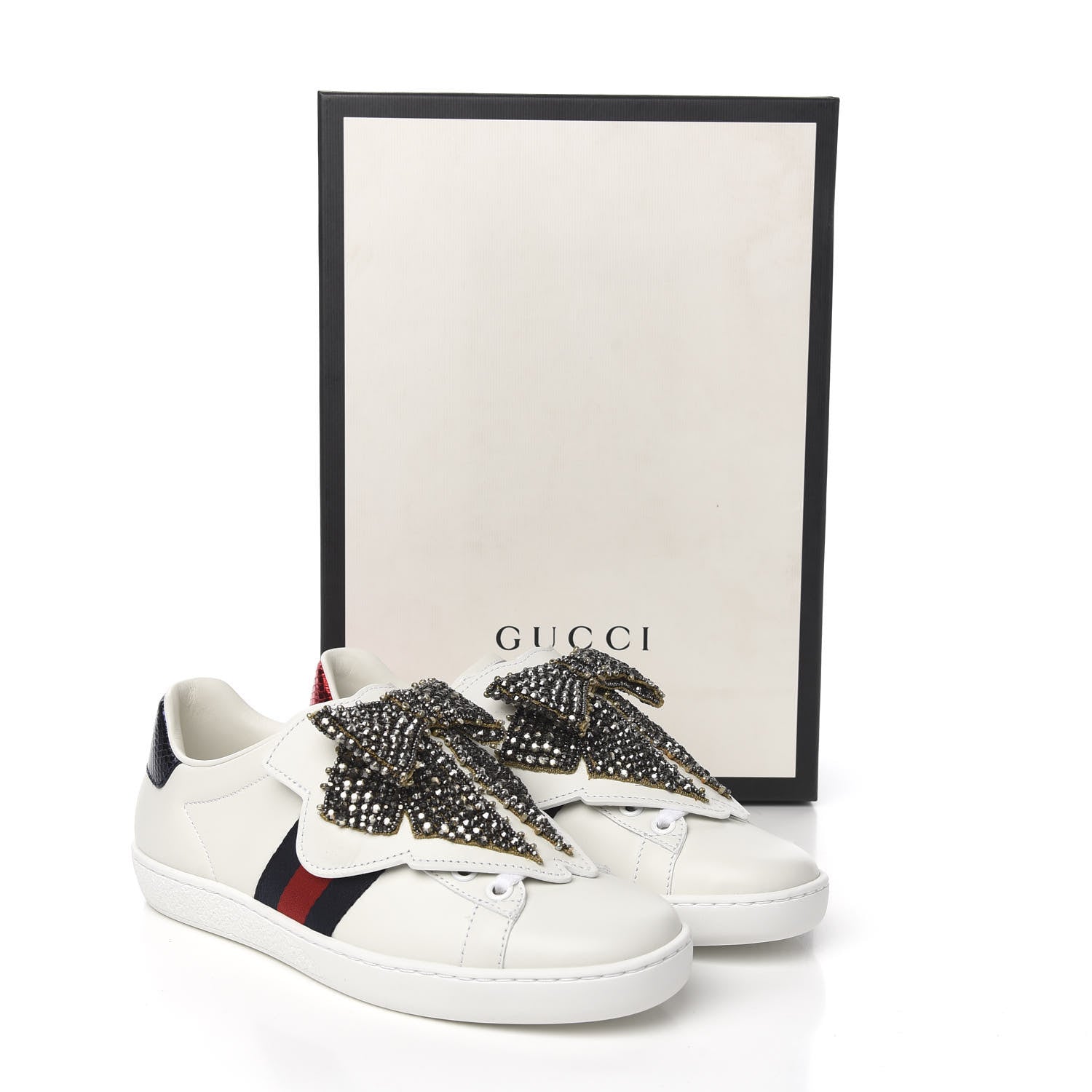 Gucci Calfskin Ayers Web Womens Ace Bow Lace Sneakers 34.5 White 11 of 11