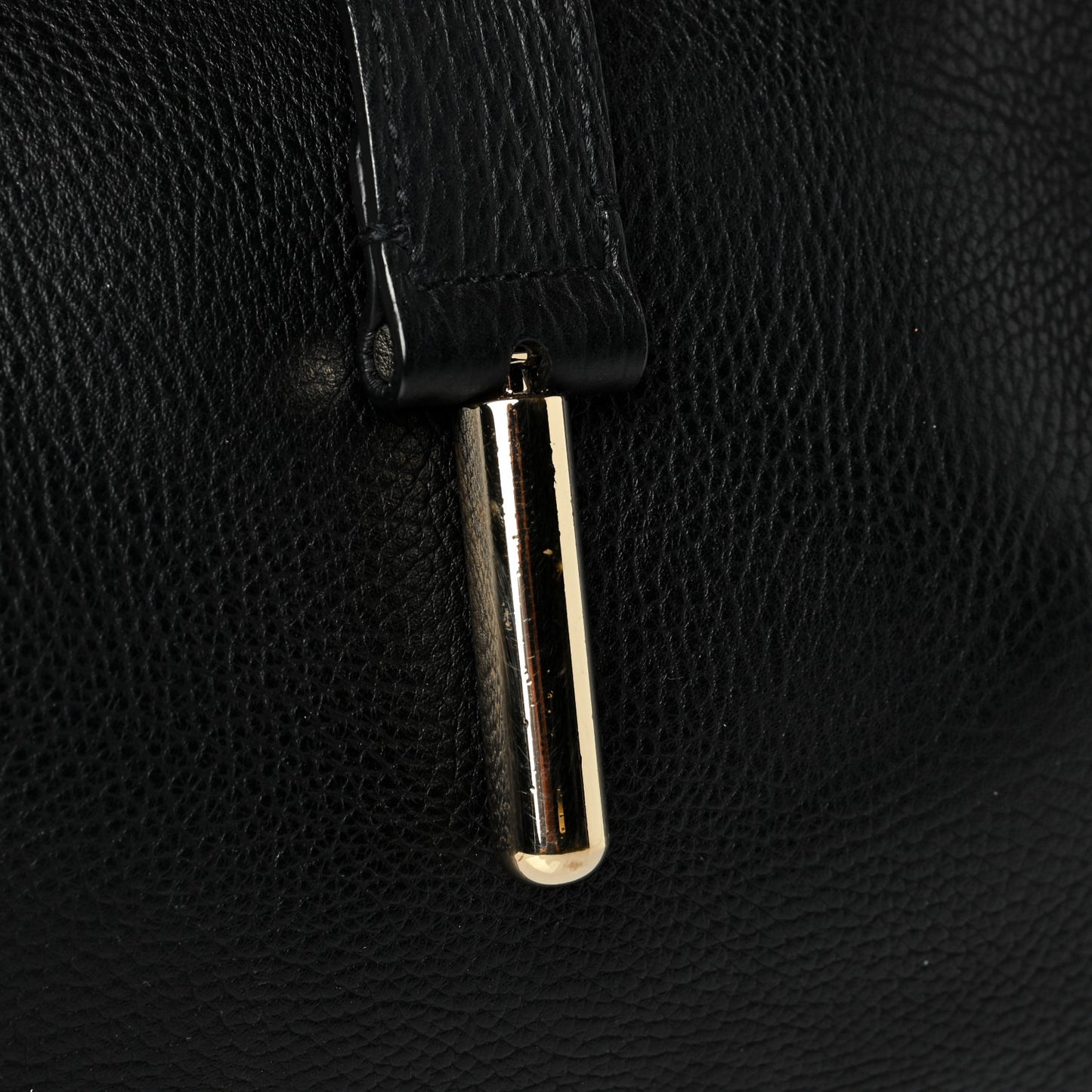Grained Calfskin M Tube Round Tote Black