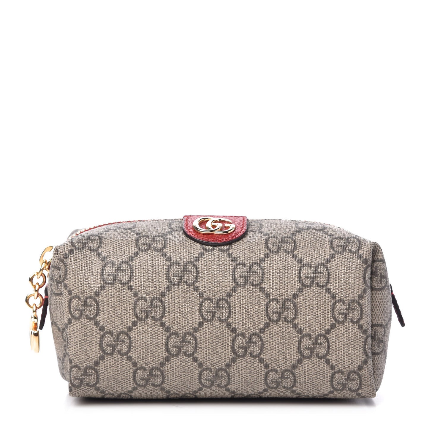 Soft GG Supreme Monogram Calfskin Small Ophidia Cosmetic Case Beige Ebony Hibiscus Red