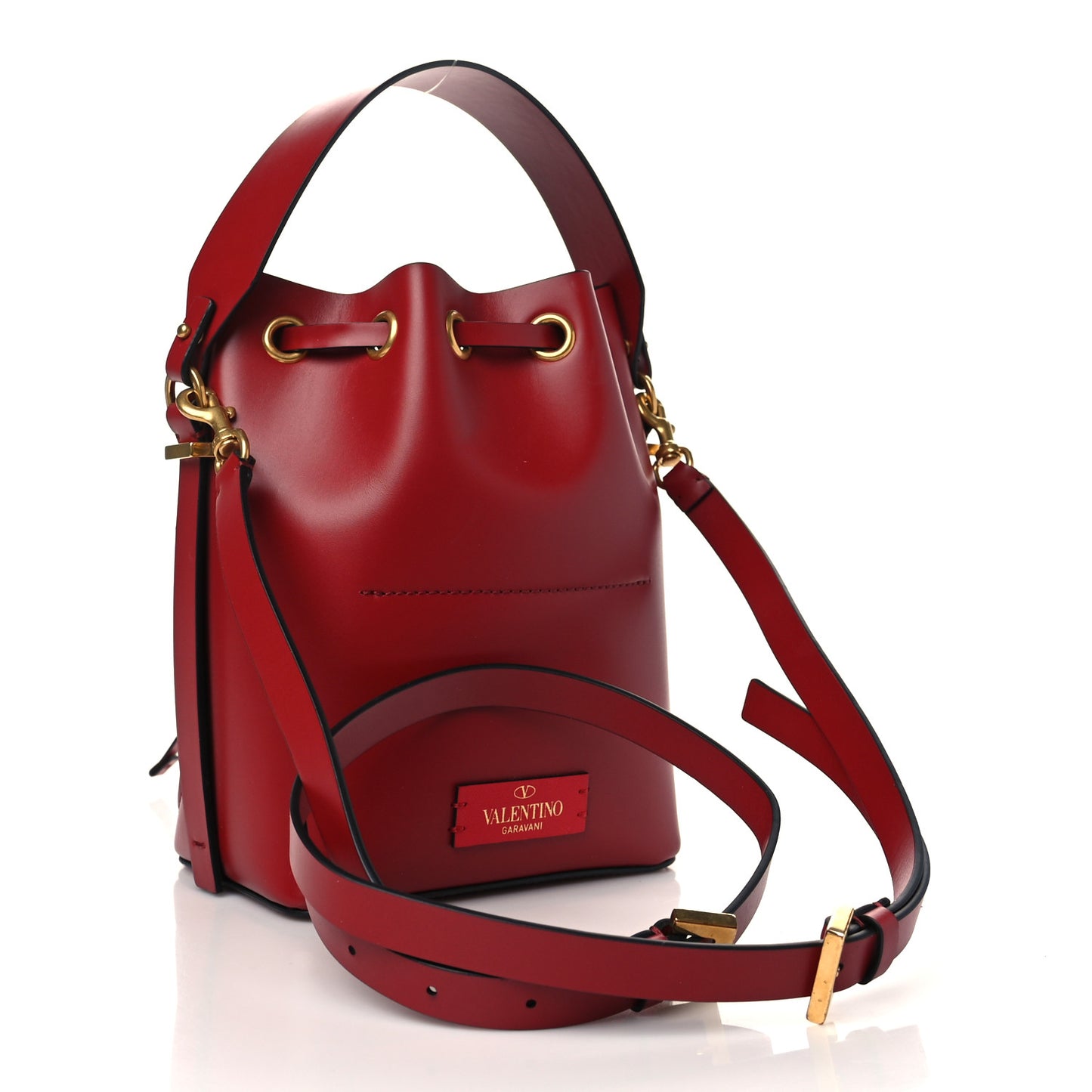 Calfskin Vlogo Walk Bucket Bag Red