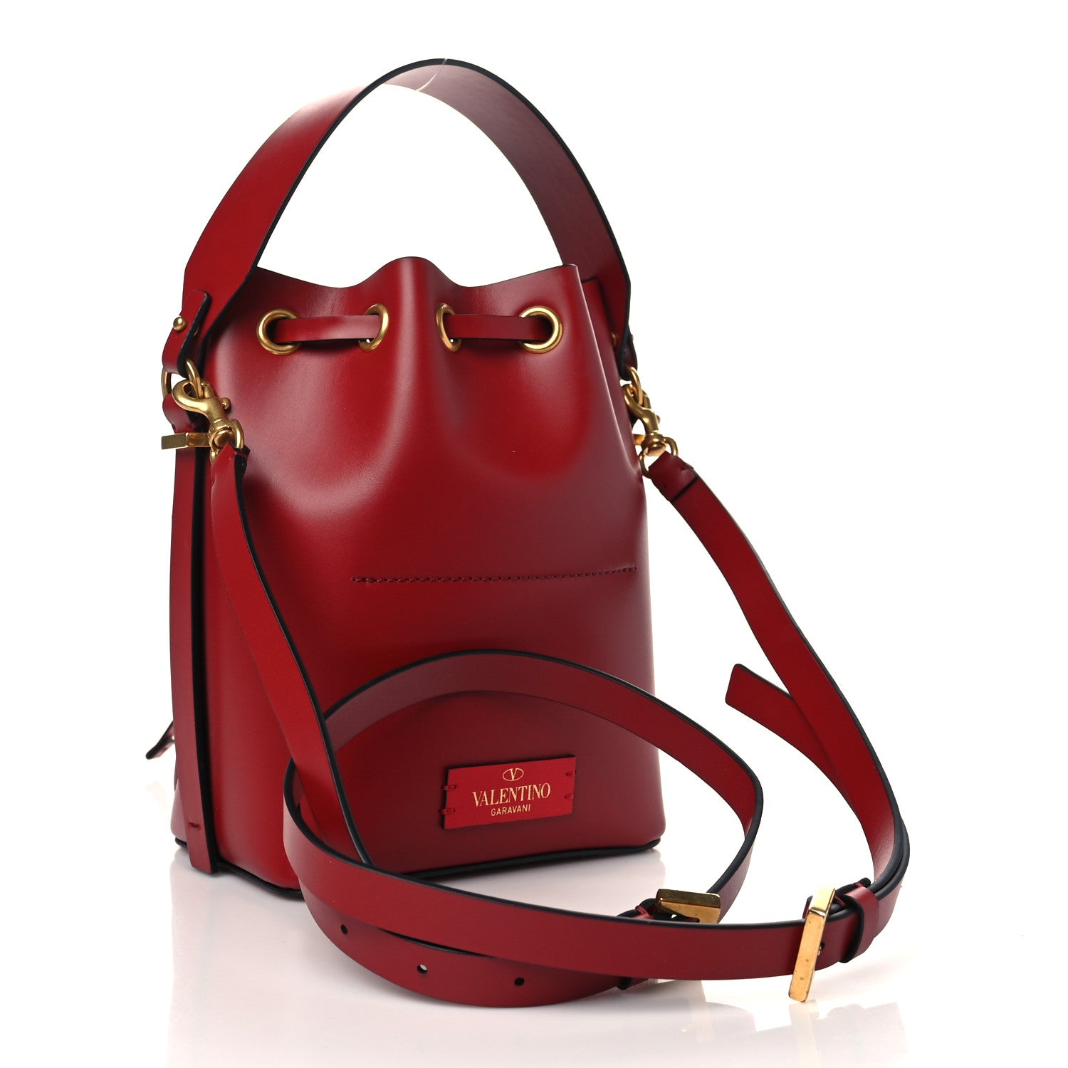 Valentino Garavani Calfskin Vlogo Walk Bucket Bag Red 2 of 6