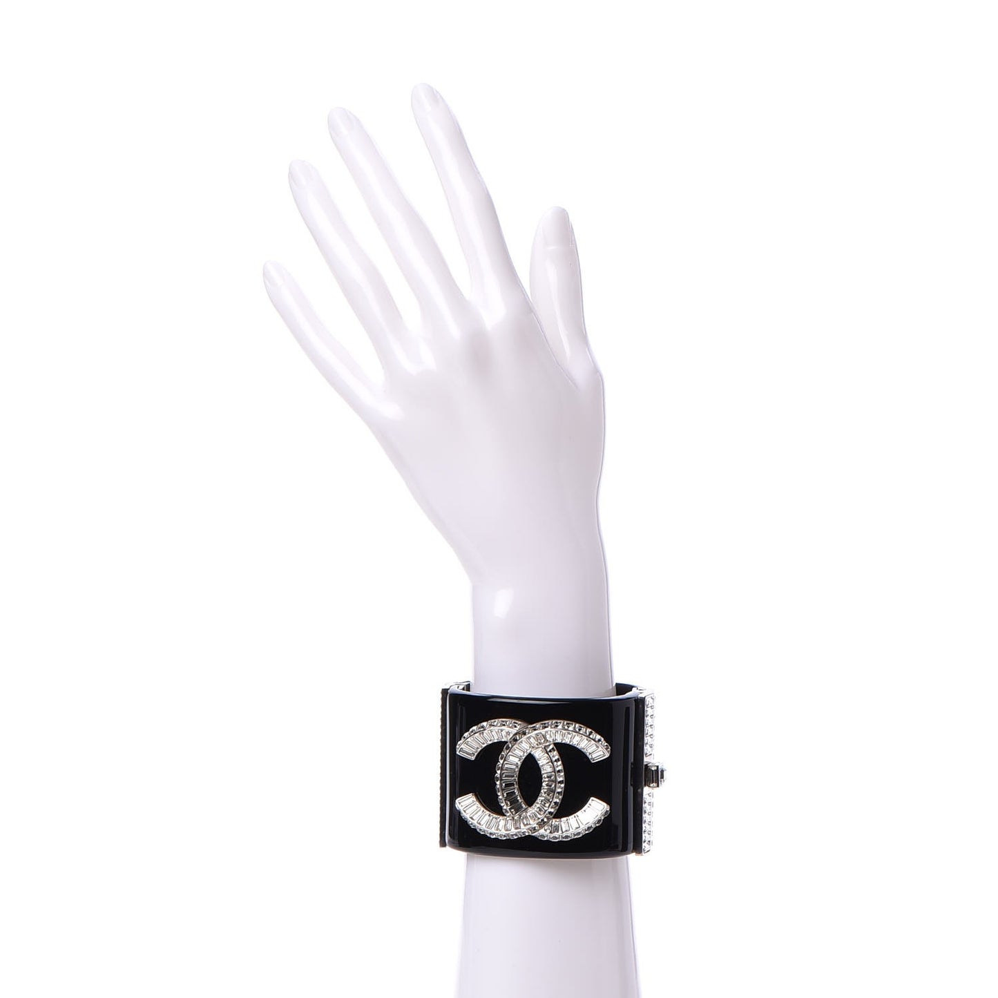 Resin Crystal Baguette CC Wide Cuff Black