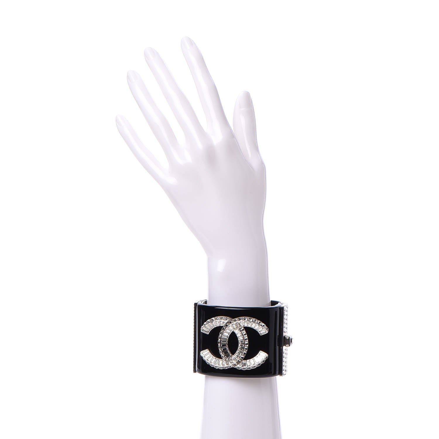 Chanel Resin Crystal Baguette CC Wide Cuff Black 2 of 7