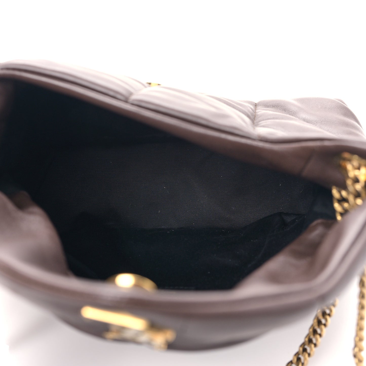 Lambskin Quilted Small Loulou Puffer Monogram Chain Satchel Dark Ganache