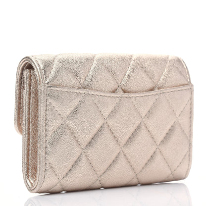 Chanel Metallic Lambskin Quilted Flap Card Holder Wallet Gold 3 of 10