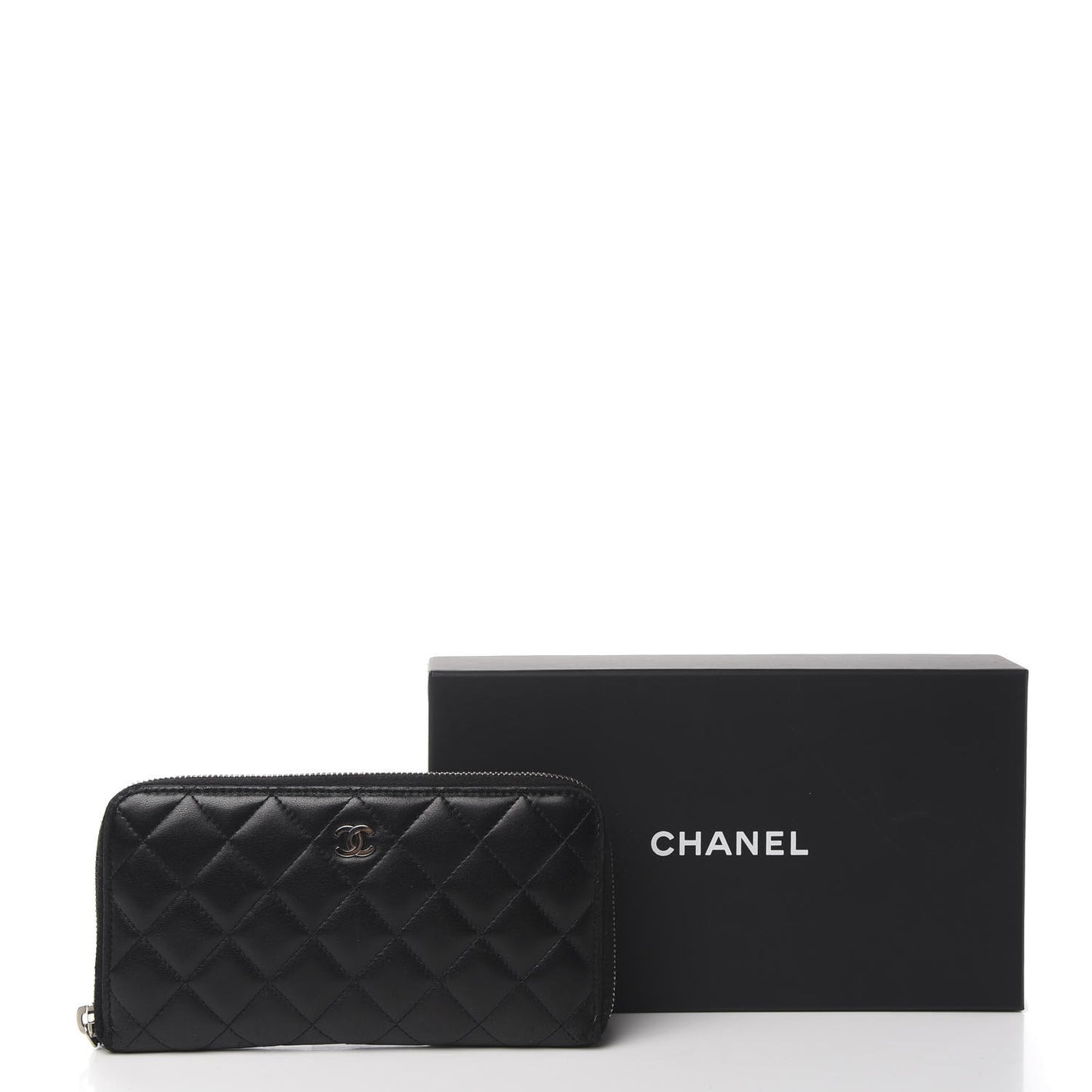 Lambskin Quilted Large Gusset Zip Around Wallet Black