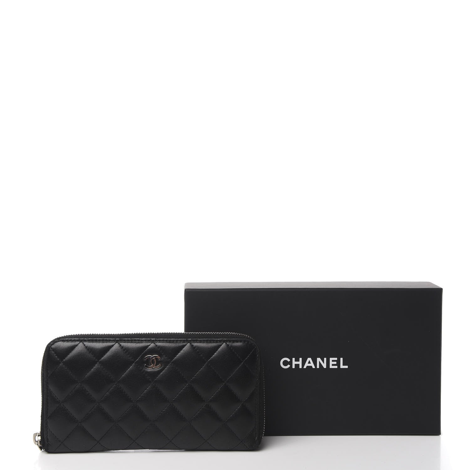Chanel Lambskin Quilted Large Gusset Zip Around Wallet Black 9 of 9
