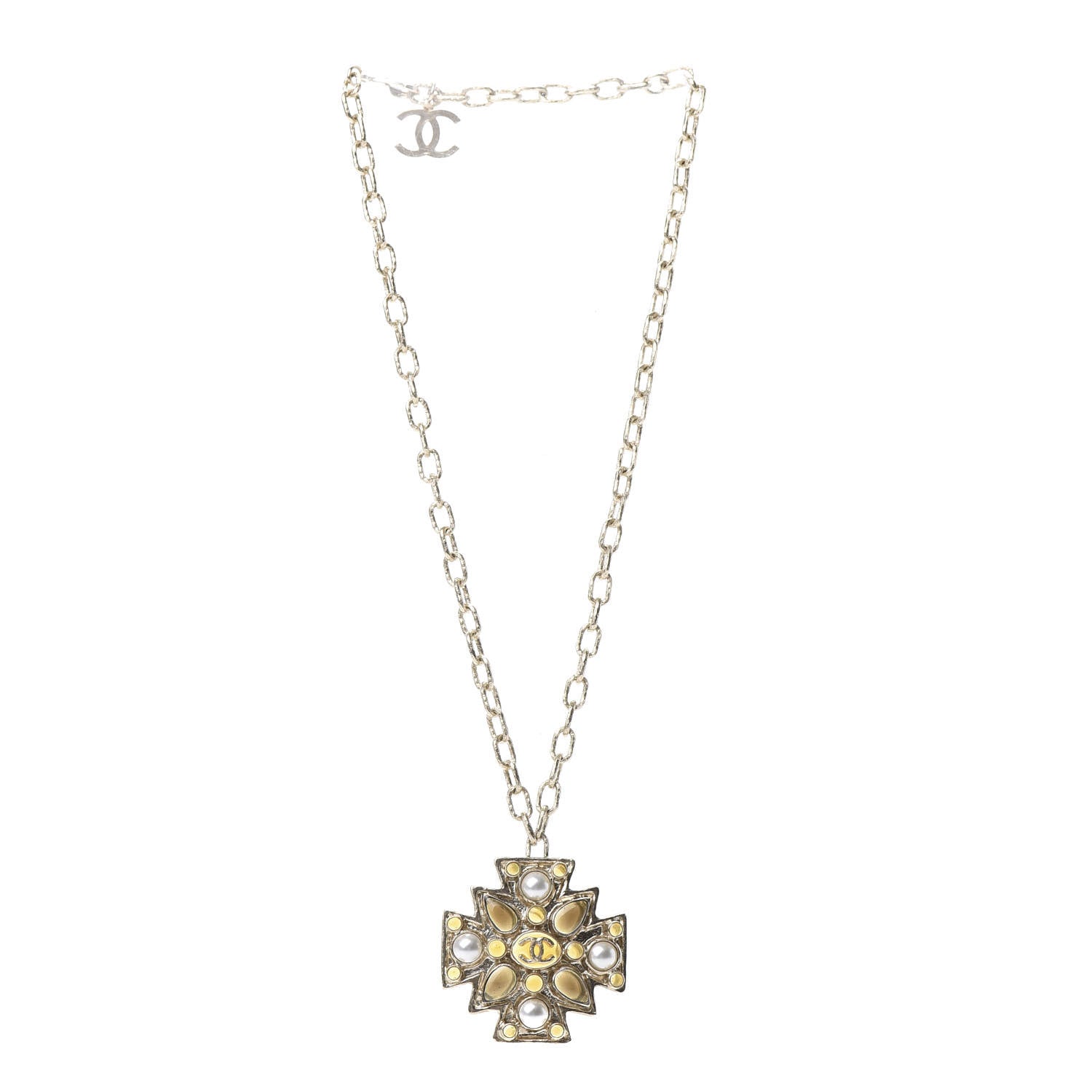 Chanel Poured Glass Pearl CC Pendant Necklace in Gold Pearly White 3 of 4