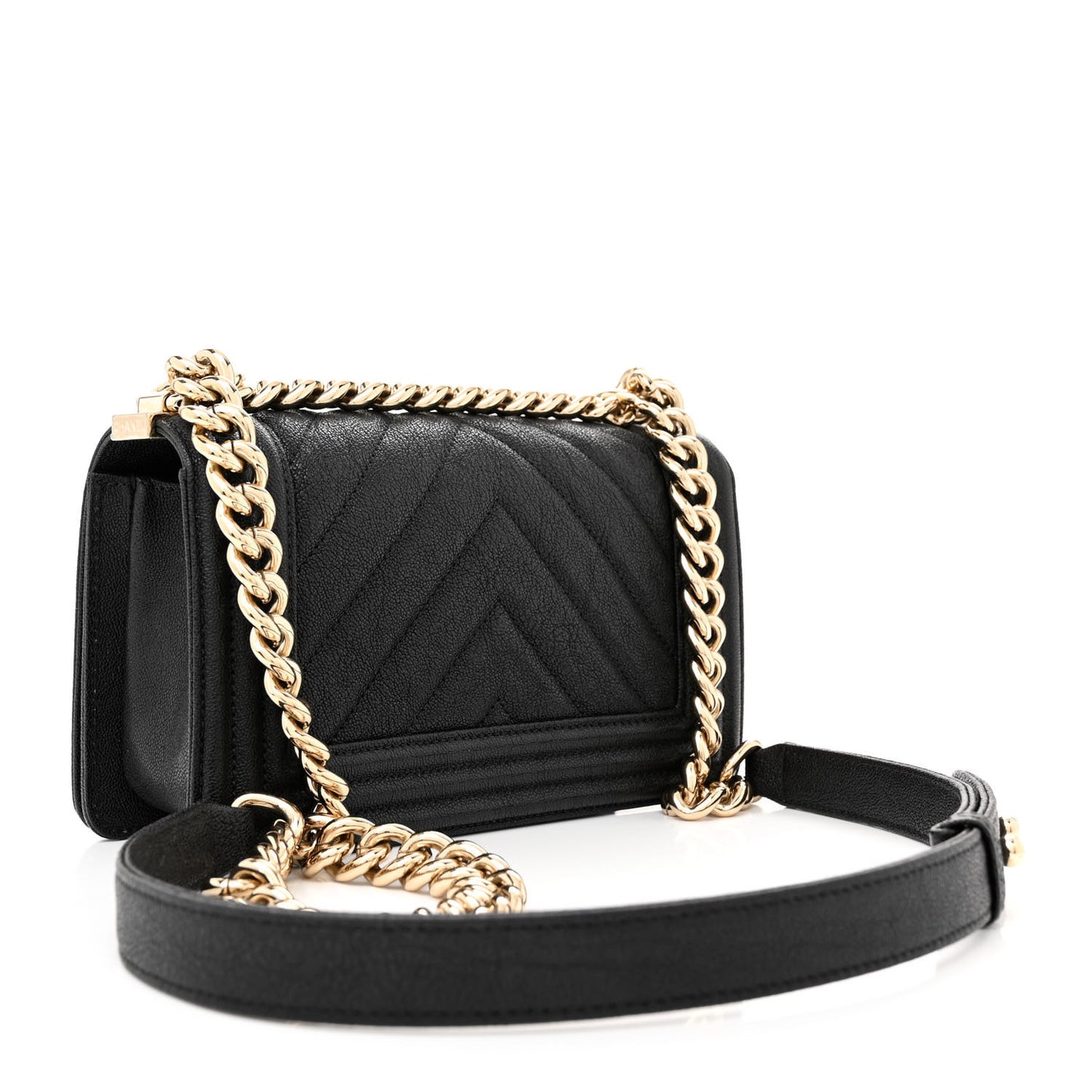 Iridescent Caviar Chevron Quilted Small Boy Flap Black