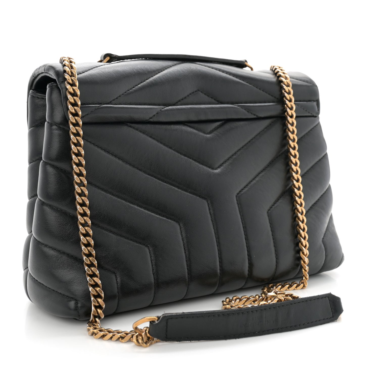 Calfskin Y Quilted Monogram Small Loulou Chain Satchel Black
