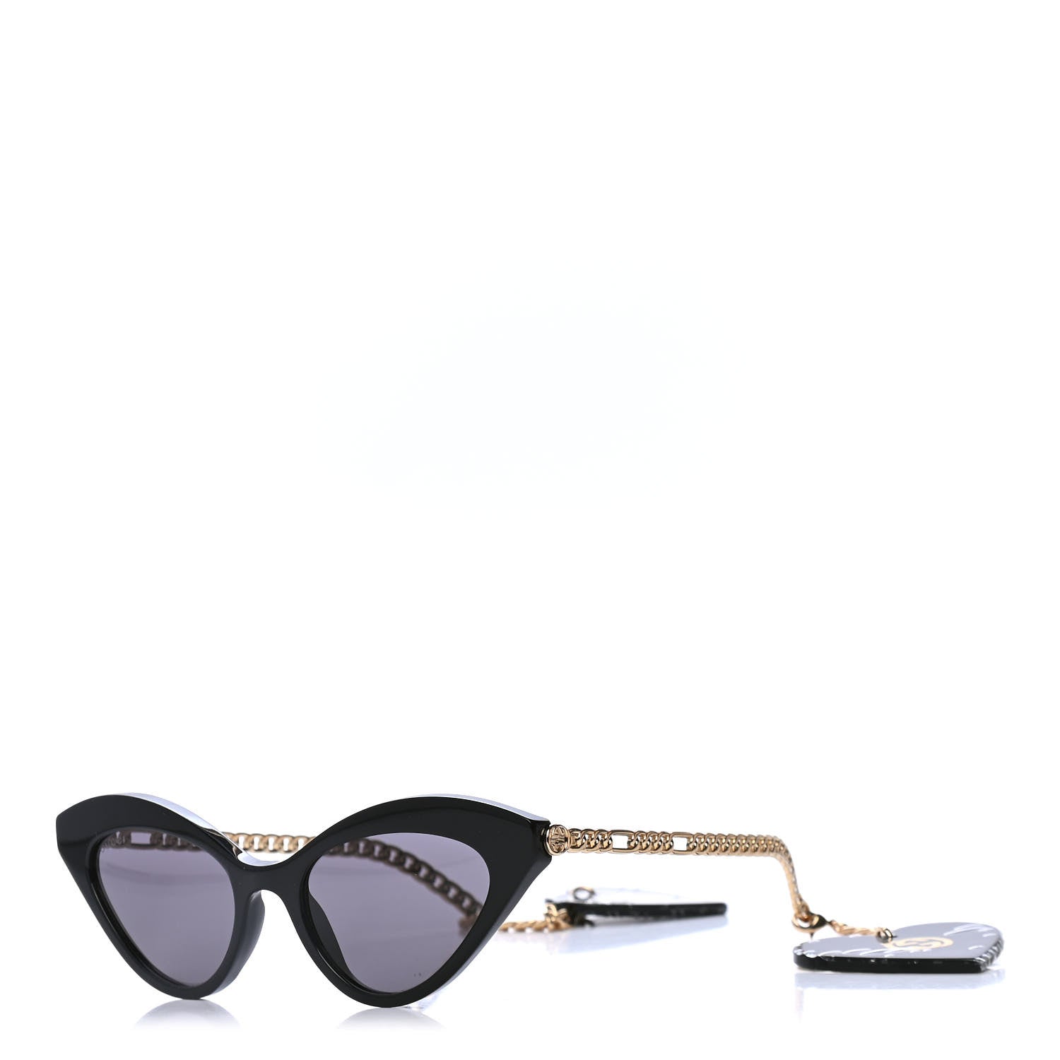 Gucci Chain Cat Eye GG0978S Sunglasses Black Gold 1 of 5
