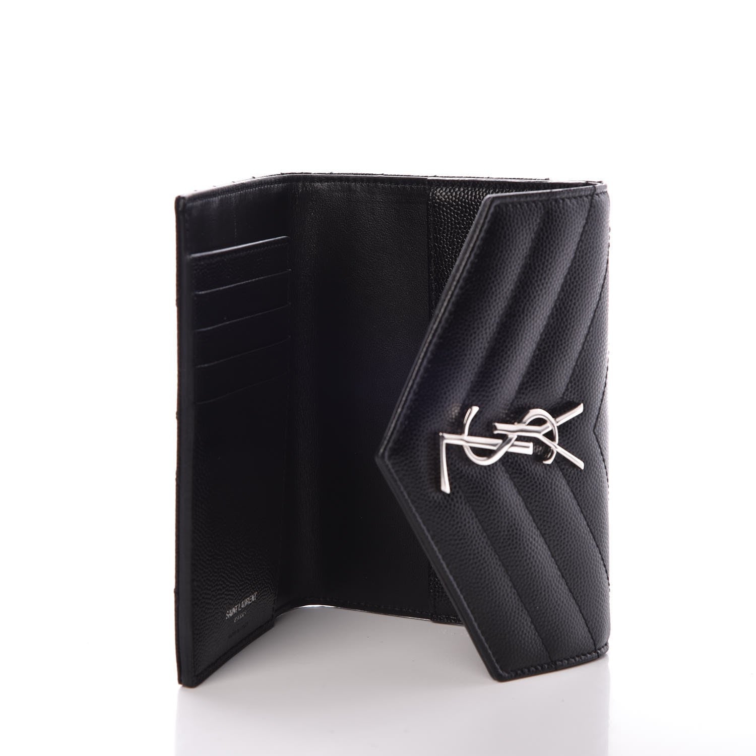 Saint Laurent Grain De Poudre Matelasse Chevron Small Monogram Passport Case Black 5 of 8