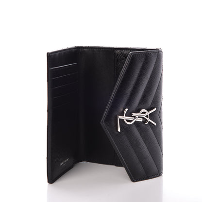 Saint Laurent Grain De Poudre Matelasse Chevron Small Monogram Passport Case Black 5 of 8