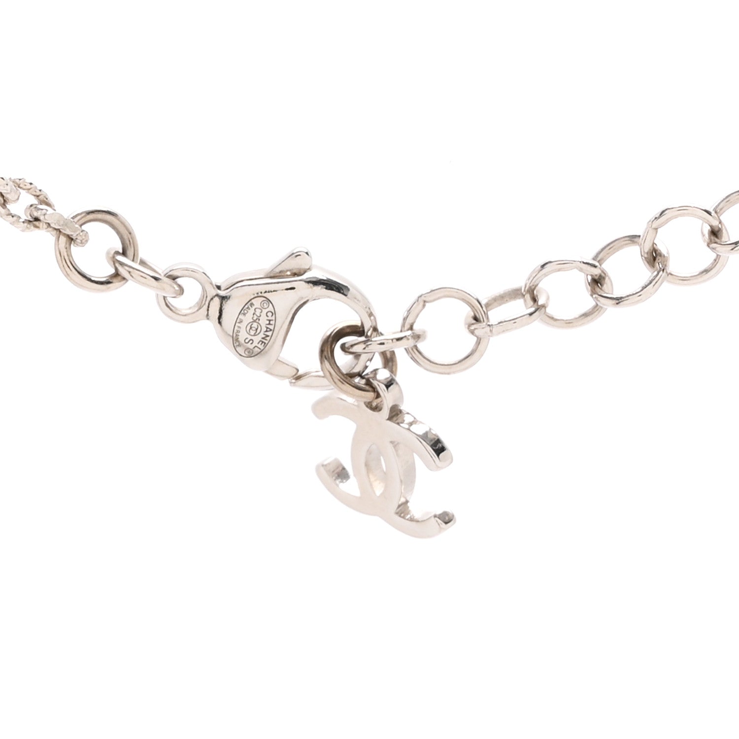 Chanel Crystal Pearl CC Star Necklace Silver 6 of 7