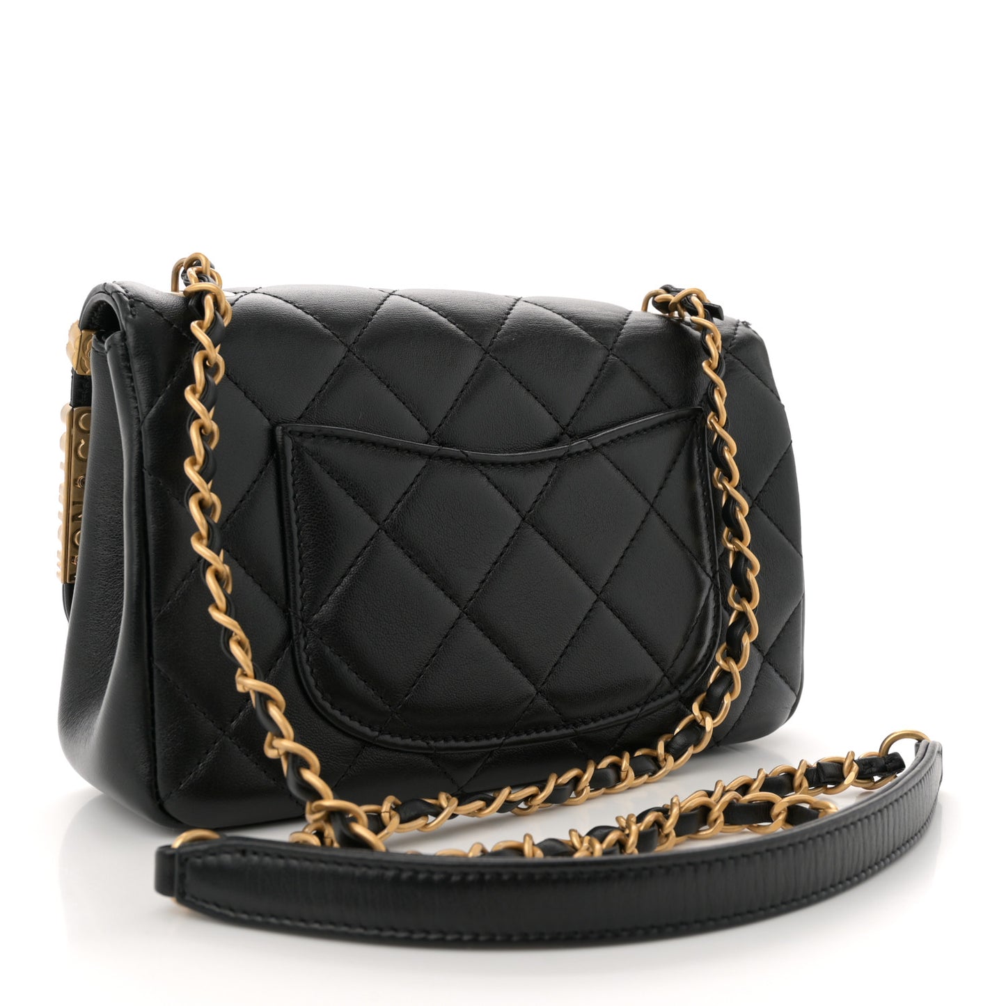 Lambskin Enamel Strass Quilted Mini Paris Monaco Flap Black
