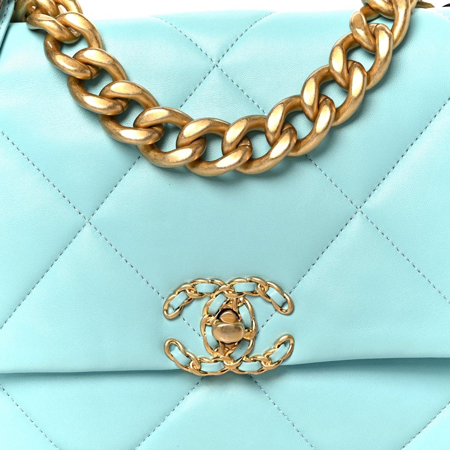 Chanel Lambskin Quilted Large Chanel 19 Flap Light Blue 8 of 10