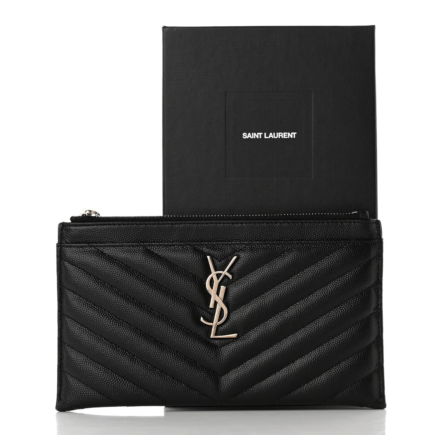 Saint Laurent Grain De Poudre Chevron Monogram Bill Pouch Black 10 of 10