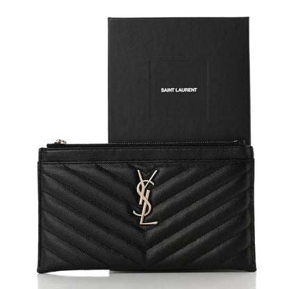 Saint Laurent Grain De Poudre Chevron Monogram Bill Pouch Black 10 of 10