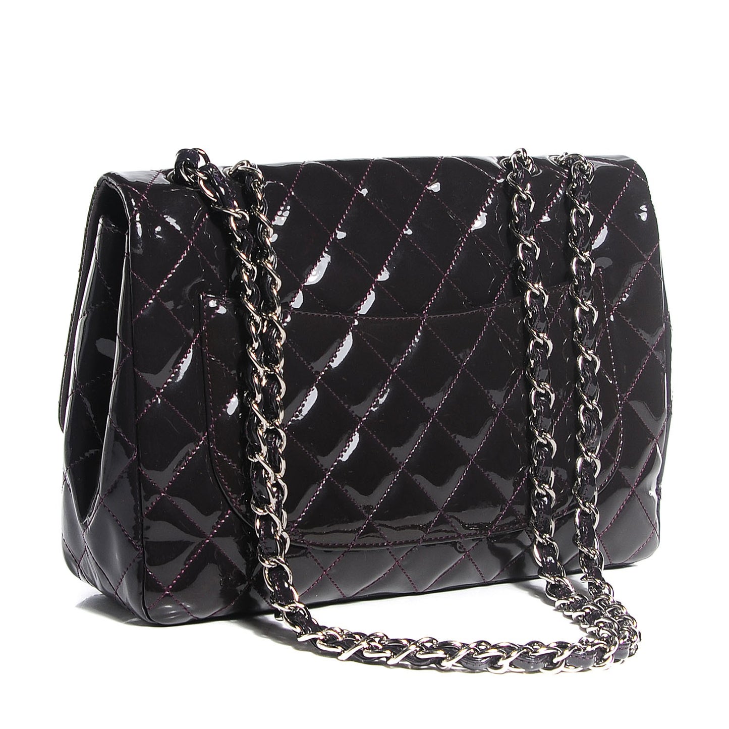 Patent Quilted Jumbo Single Flap Dark Purple