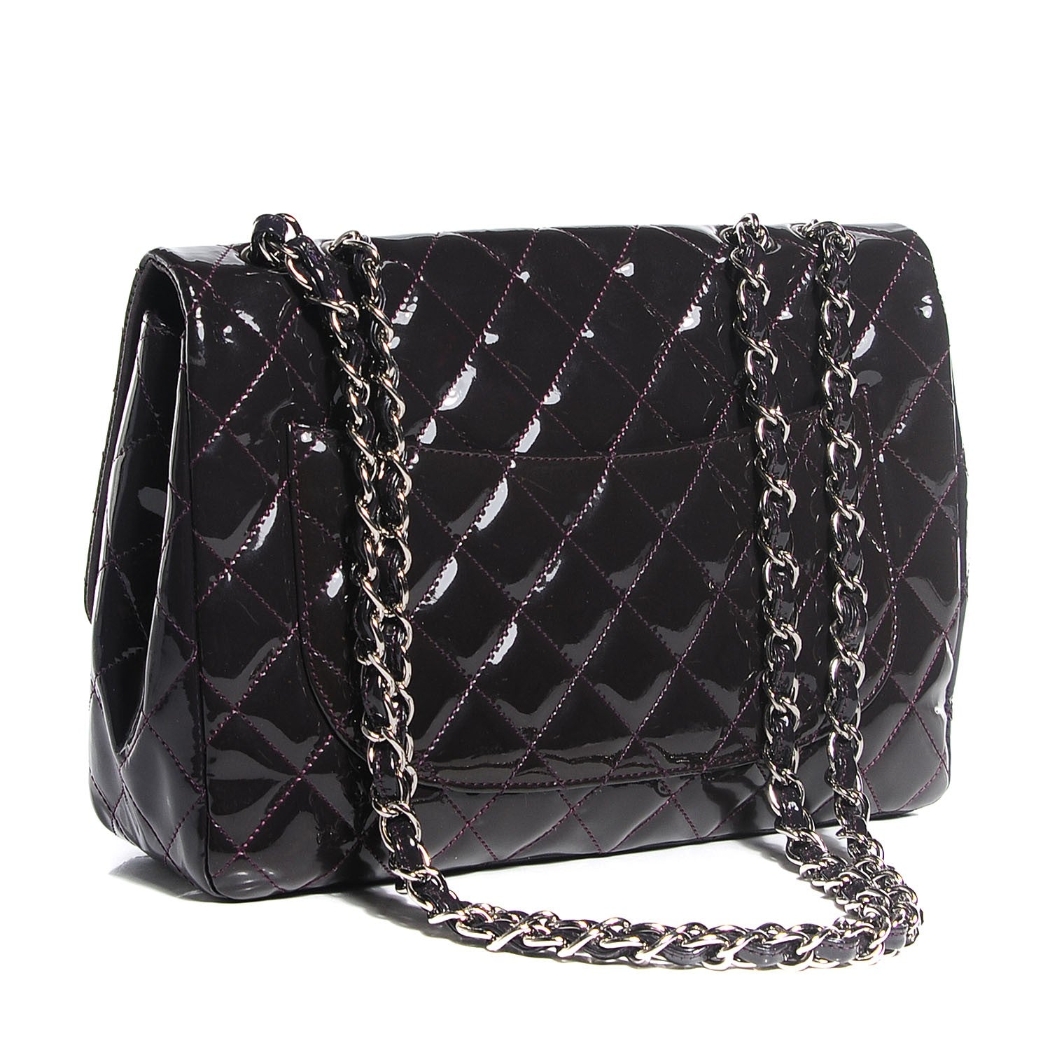 Chanel Patent Quilted Jumbo Single Flap Dark Purple 3 of 8