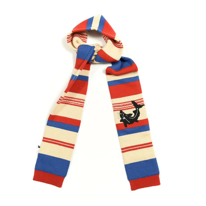 Gucci Wool Knit Shark Striped Scarf Blue Beige Red 1 of 5