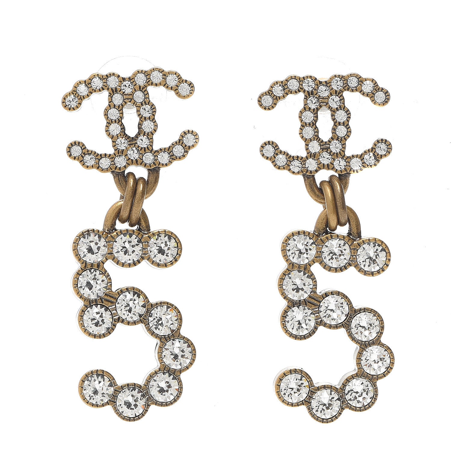 Chanel Metal Crystal City of Lights No 5 Drop Earrings Gold 1 of 4