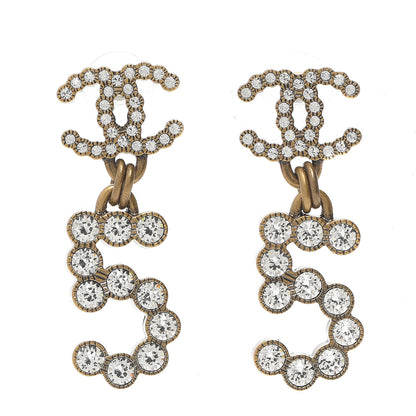 Chanel Metal Crystal City of Lights No 5 Drop Earrings Gold 1 of 4
