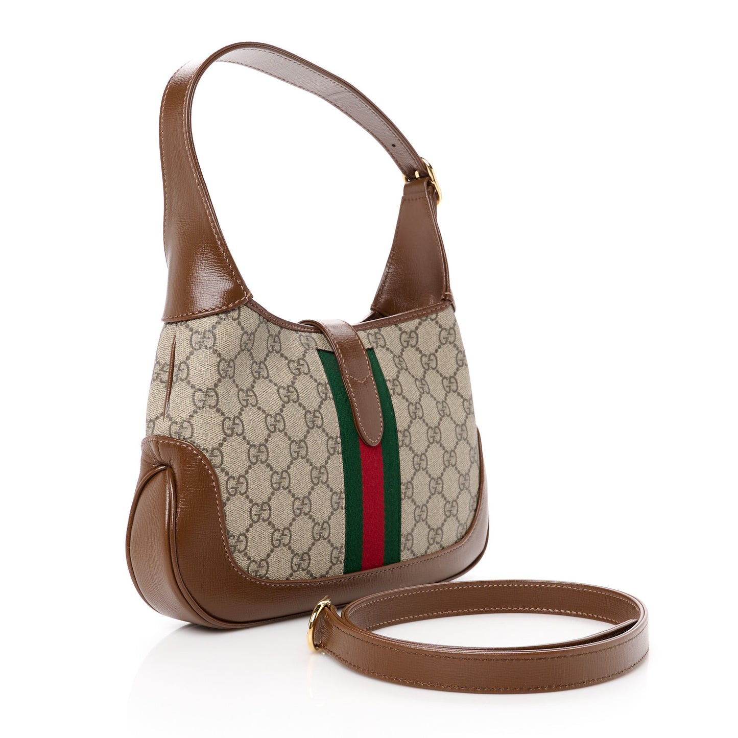 GG Supreme Monogram Azalea Calfskin Web Small Jackie 1961 Hobo Beige Ebony Brown Sugar