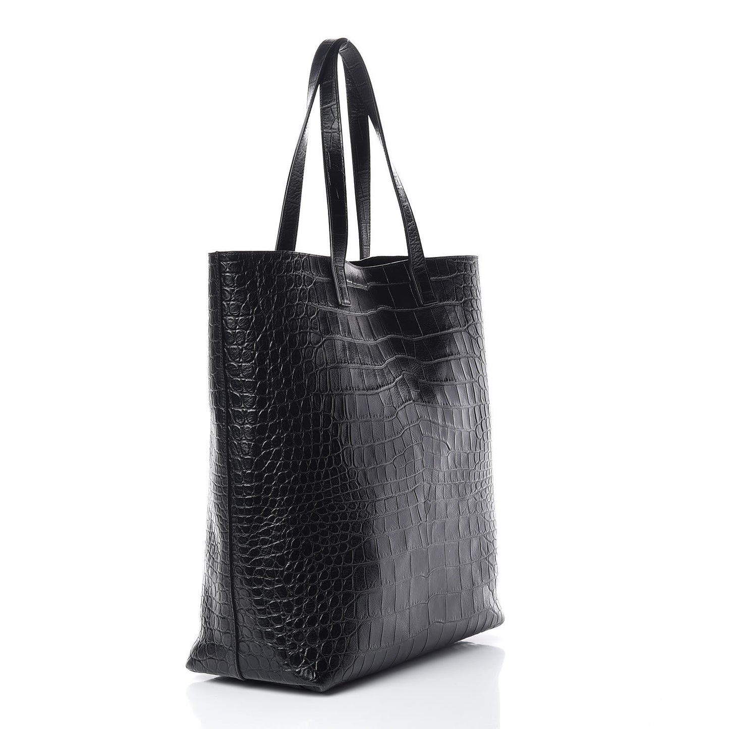 Calfskin Crocodile Embossed Bold Shopper Tote Black