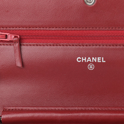 Chanel Lambskin Camellia Embossed Wallet On Chain WOC Red 6 of 12