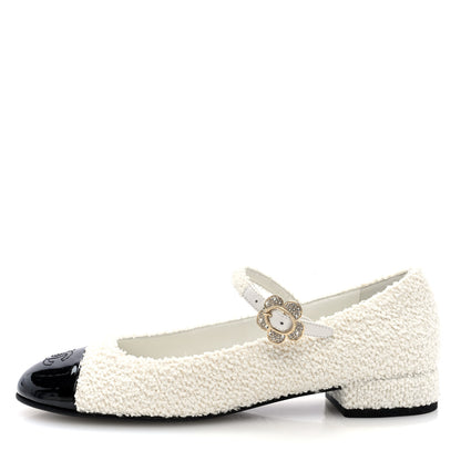 Chanel Tweed Patent Mary Jane Flats 39.5 White Black 1 of 8