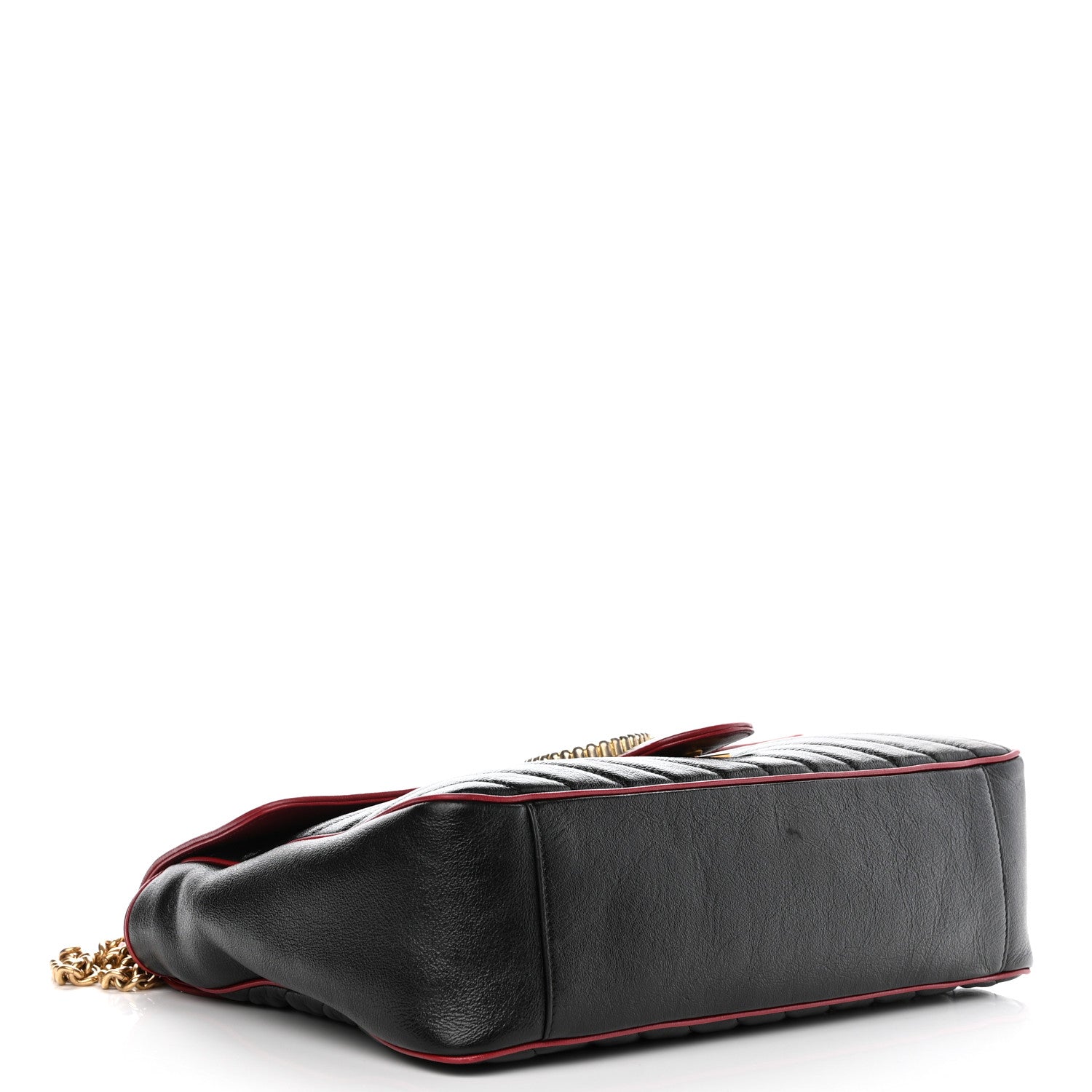 Gucci Vintage Effect Calfskin Matelasse Diagonal Large Torchon GG Marmont Shoulder Bag Black Romantic Cherry 4 of 8