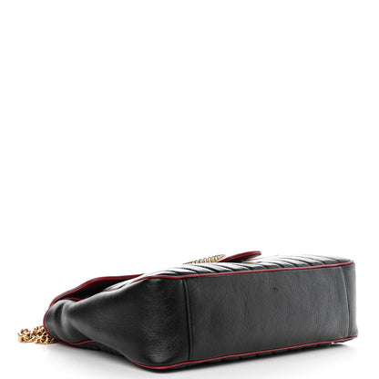 Gucci Vintage Effect Calfskin Matelasse Diagonal Large Torchon GG Marmont Shoulder Bag Black Romantic Cherry 4 of 8