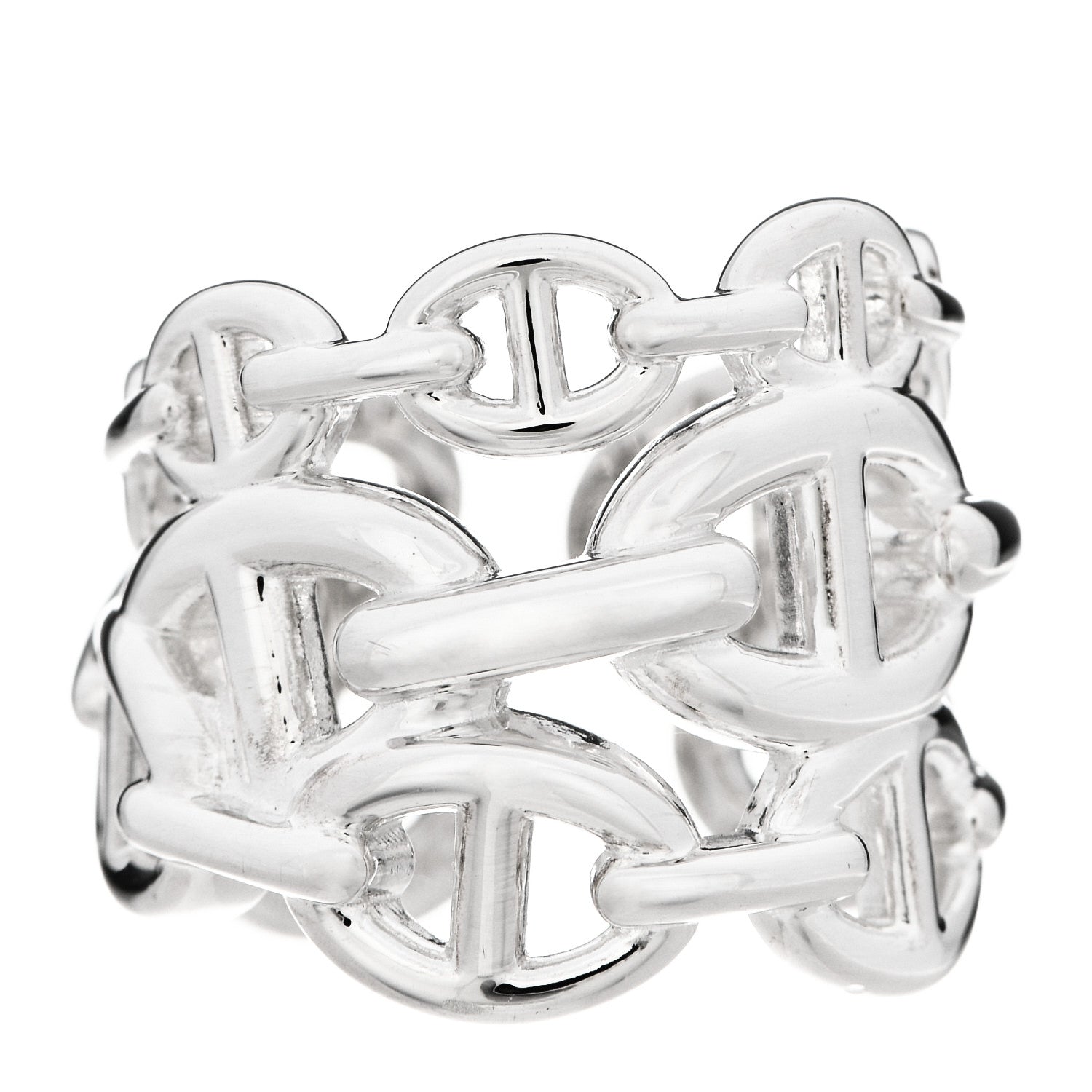 Hermes Sterling Silver GM Chaine d'Ancre Enchainee Band Ring 51 5.75 1 of 6