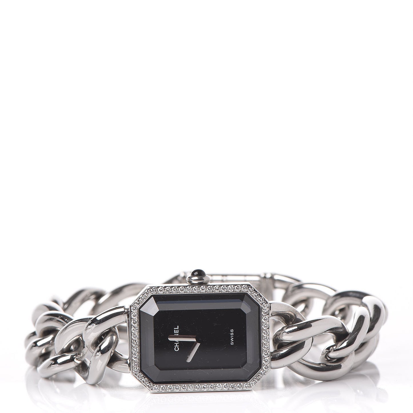 Stainless Steel Diamond Bezel 20mm Chain Premiere Quartz Watch Black S