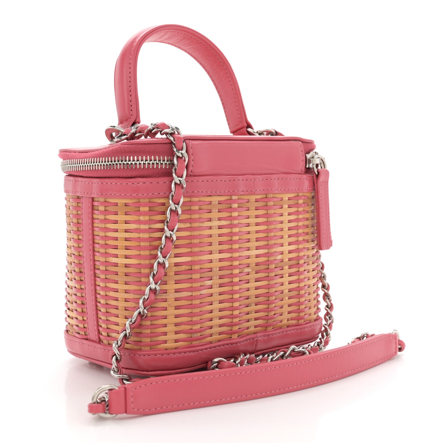 Chanel Calfskin Raffia Small Take Away Vanity Case Bag Pink Beige 3 of 10