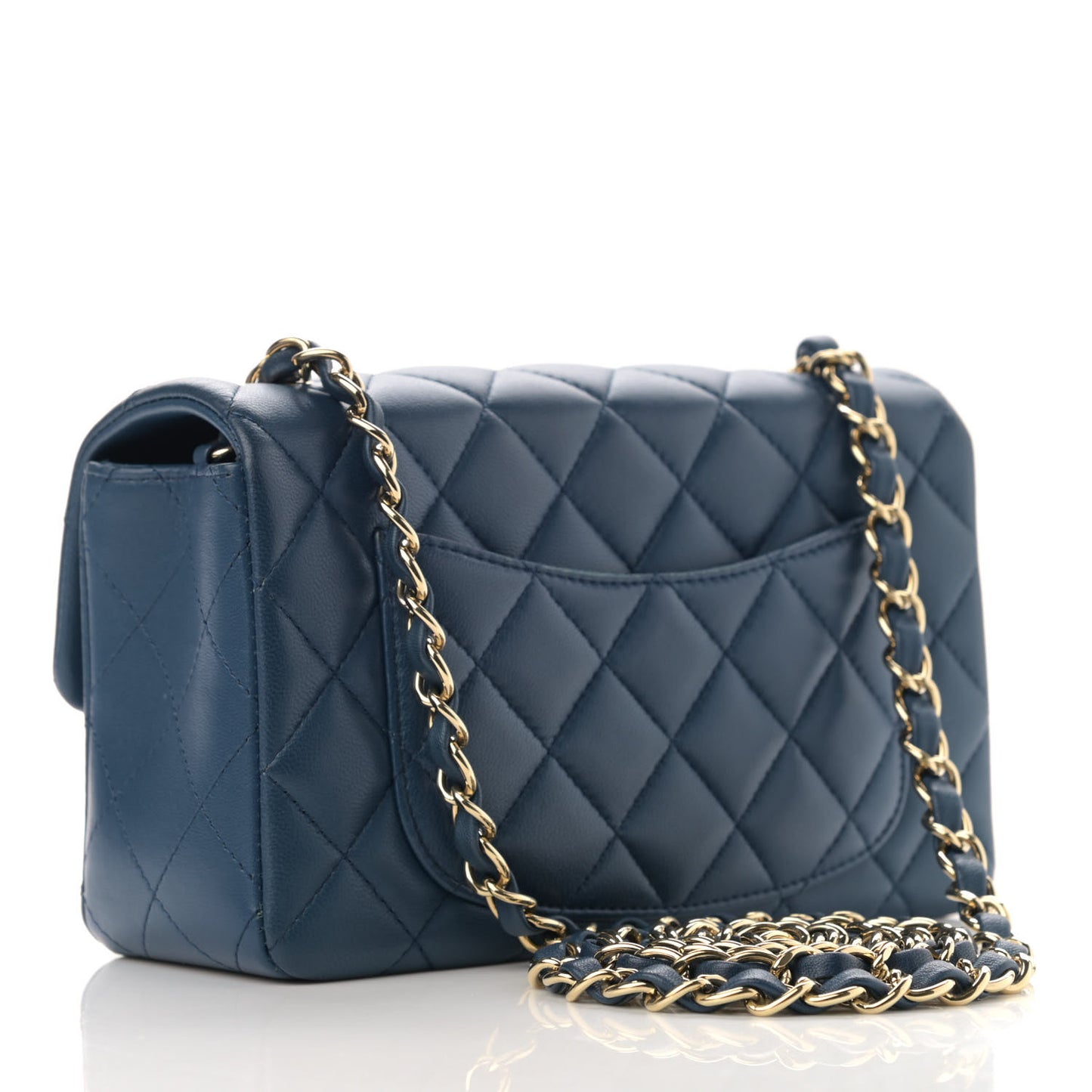 Lambskin Quilted Mini Rectangular Flap Dark Blue