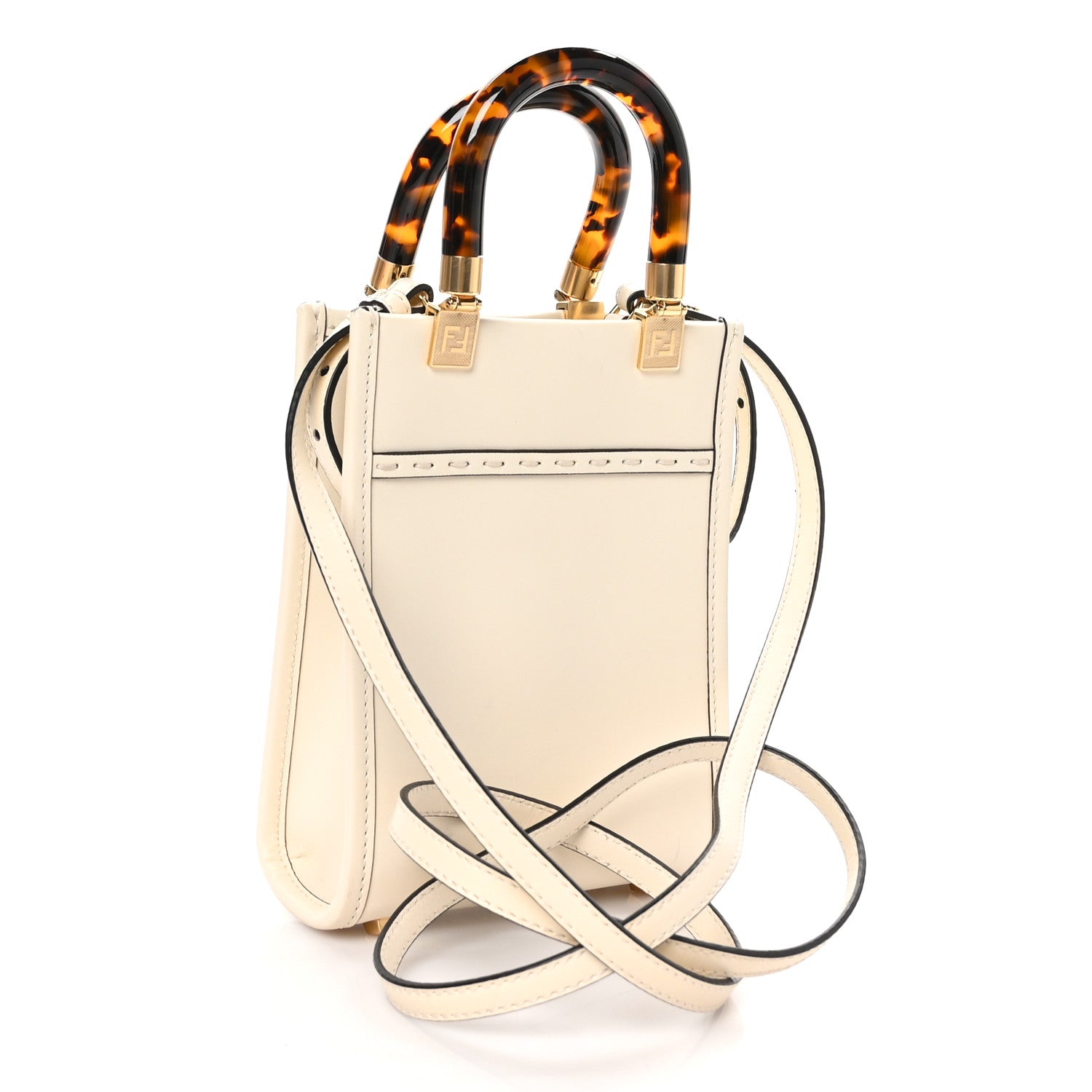 Fendi Vitello King Plexiglass Logo Embossed Mini Sunshine Shopper Tote White Ice 3 of 10
